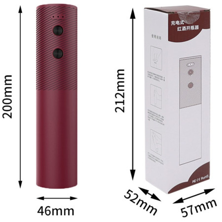 Tirbuson Electric, Cyrax, Deschizator Sticle de Vin, de Uz Casnic de Ultima Generatie, Reincarcabil prin Incarcare USB, 20 x 4.6 cm Rosu