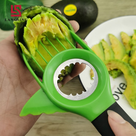 Cutit 3in1 pentru Avocado, Cyrax, Cutit, Scoatere Miez si Feliator Pulpa, din PP si Otel Inoxidabil, Negru/Verde