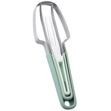 Taietor Decojitor pentru Pepene, Cyrax, pentru Legume si Fructe, Multifunctional, Set din 3 Parti, Otel Inoxidabil si Plastic PP, 22.5 x 7 cm Verde
