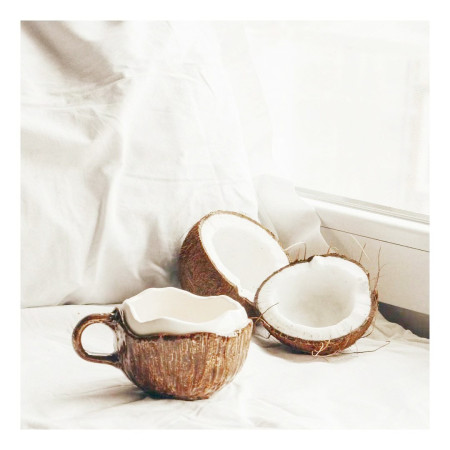 Cana din Ceramica, Cyrax, 201-300 ml, cu Lingurita, Model Nuca de Cocos, Maro