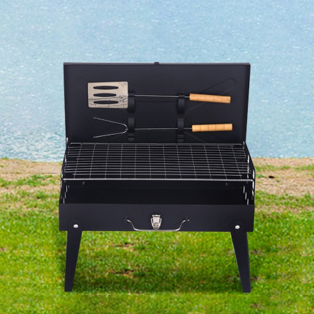 Gratar Portabil, Cyrax, Pliabil, Tip Servieta, cu Accesorii pentru Gatit Incluse, Confectionat din Metal, 46x43x26 cm, Negru
