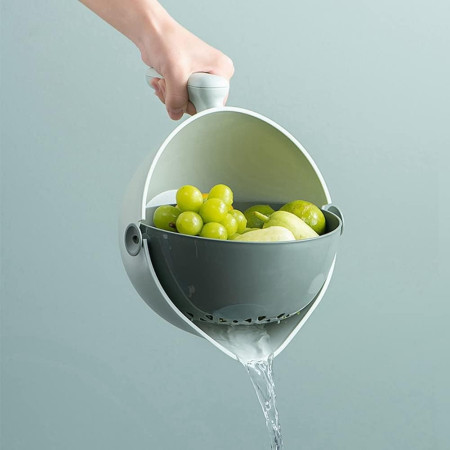 Bol cu Doua Straturi, Cyrax, pentru Fructe, Legume, cu Cos de Scurgere a Apei, 2L, din ABS+PP, 29.9 x 22.5 x 11.8 cm, Verde