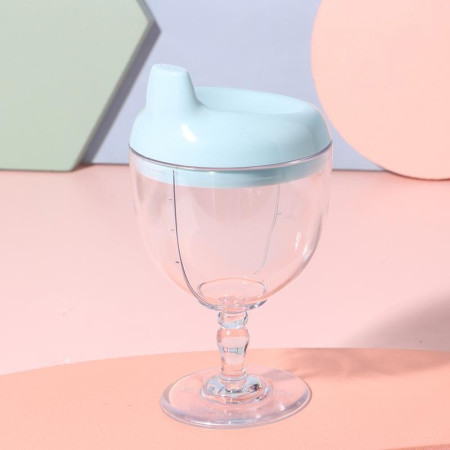 Pahar din Plastic Transparent cu Picior, Cyrax, pentru Copii, 14 x 7.7 cm, cu Cioc Antiscurgere, + 3 Ani, Fara Maner, Albastru