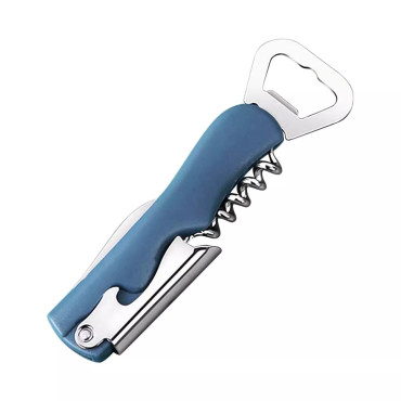 Tirbuson de Sticle 4 in 1, Cyrax, Desfacator de Sticle Multifunctional, din Inox cu Maner Anti Alunecare, 13.5 x 4 cm Albastru