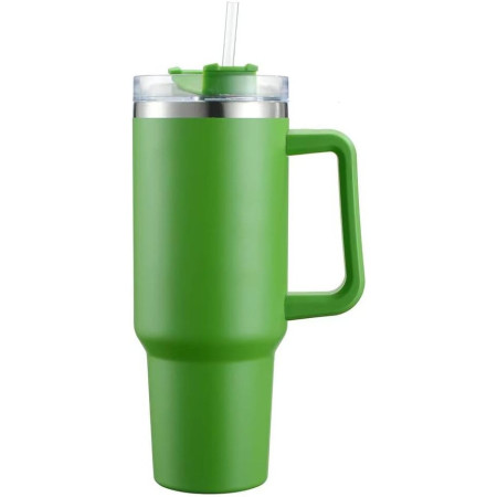 Cana Termos din Plastic, Cyrax, pentru Bauturi Calde si Reci, cu Maner, 9.9x9.9x27 cm, Verde