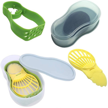 Recipient de Depozitare Avocado 5in1, Cyrax, Etans, pentru Frigider, din Plastic, Dispozitiv de Taiat, Curatat, Feliat, 14x4x7 cm, Verde
