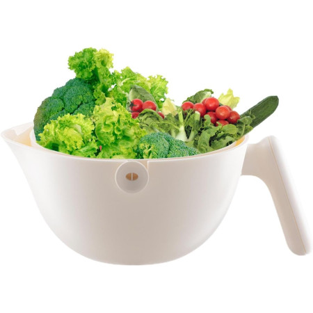 Bol cu Doua Straturi, Cyrax, pentru Fructe, Legume, cu Cos de Scurgere a Apei, 2L, din ABS+PP, 29.9 x 22.5 x 11.8 cm, Alb