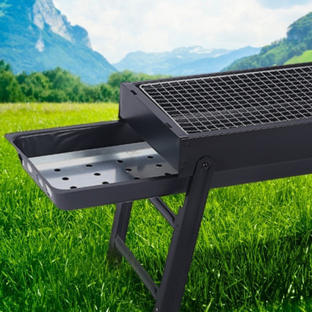 Gratar Portabil, Cyrax, Confectionat din Metal, pentru Picnic, Gradina, Terasa, Camping, Dimensiuni Reduse, 60x22x23 cm, Negru