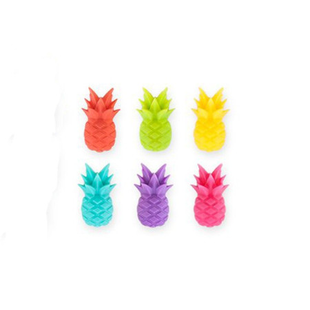 Set 6 Accesorii pentru Pahare, Cyrax, pentru Petreceri/Cocktailuri, din Silicon, Model Ananas, Multicolor