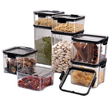 Set 4 Recipiente din Plastic, Cyrax, pentru Alimente/Obiecte, Inchidere Ermetica, 1 x 460 ml, 2 x 700 ml, 1 x 1300 ml, Transparent