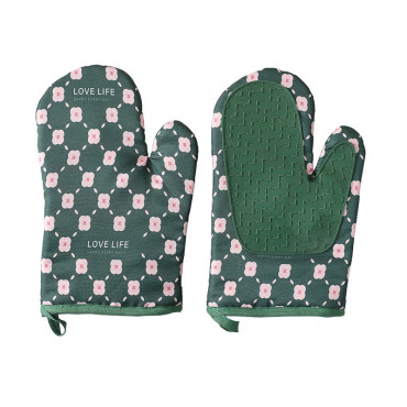 Set 2 manusi cuptor Cyrax, manusa de bucatarie,  rezistenta 330 grade, textil si cauciuc, 26.5x18 cm, verde