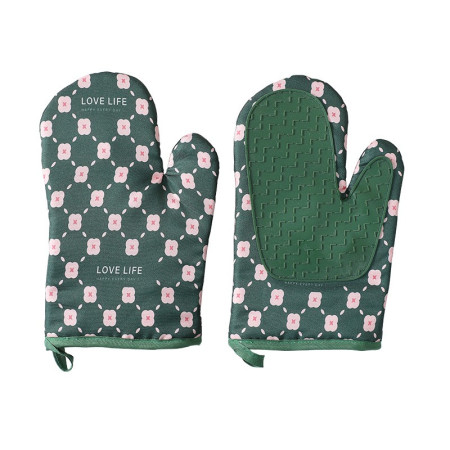 Set 2 manusi cuptor Cyrax, manusa de bucatarie,  rezistenta 330 grade, textil si cauciuc, 26.5x18 cm, verde