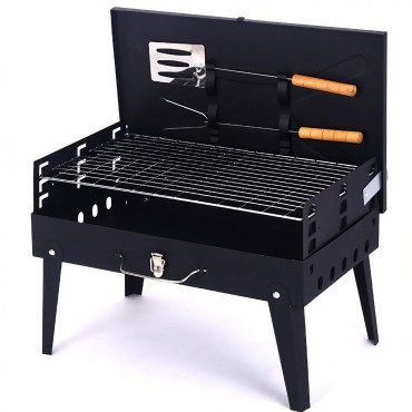 Gratar Portabil, Cyrax, Pliabil, Tip Servieta, cu Accesorii pentru Gatit Incluse, Confectionat din Metal, 46x43x26 cm, Negru