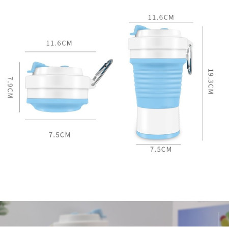 Pahar pliabil din silicon Cyrax, pentru calatorii, camping, 750 ml, pai inclus, 11.6 x 19.3 cm, albastru
