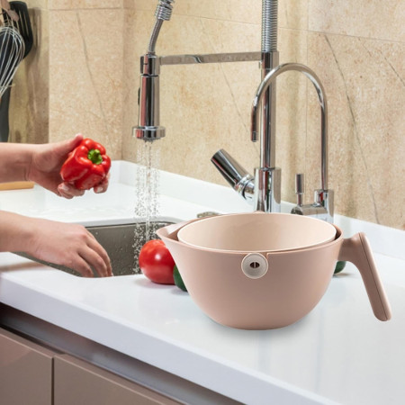 Bol cu Doua Straturi, Cyrax, pentru Fructe, Legume, cu Cos de Scurgere a Apei, 2L, din ABS+PP, 29.9 x 22.5 x 11.8 cm, Maro
