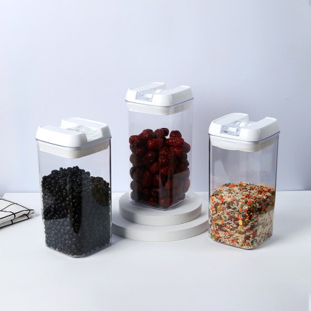 Set 6 Recipiente din Plastic, Cyrax, pentru Alimente/Obiecte, Inchidere Ermetica, 2 x 0.5l, 2 x 0.8l, 2 x 1.2l, Capac Alb, Transparent