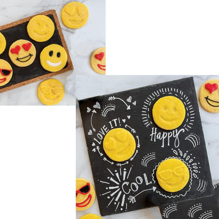 Set 7 Forme de Prajituri, Cyrax, Model Emoticoane Smiley Face, Diferite Expresii, 7.7 x 1.5 cm, din PP, Verde
