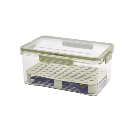 Cutie de Depozitare Portabila, Cyrax, cu Separator pentru Gheata si Scurgere, Mentine Rece, Caserola Pranz, 25x16.5x11.5 cm, Verde/Transparent