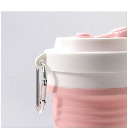 Pahar pliabil din silicon Cyrax, pentru calatorii, camping, 750 ml, pai inclus, 11.6 x 19.3 cm, roz