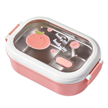 Cutie pentru Pranz sau Gustari, Cyrax, cu Doua Compartimente, pentru Copii si Adulti, Etansare, PP, Perfect pentru Scoala si Birou, 1000 mL, 22.5x14.5x8 cm, Roz