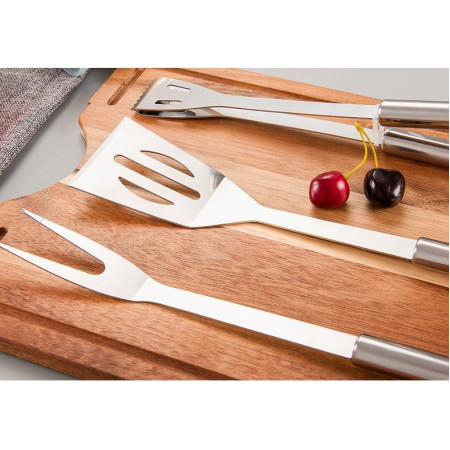 Set 5 Ustensile pentru Gratar, Cyrax, din Otel Inoxidabil, Geanta Oxford, Argintiu