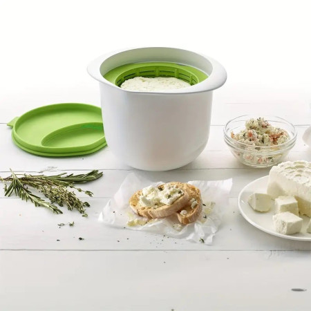 Recipient pentru Preparat Branza, Cyrax, Capac de Silicon, Cheese Maker din Plastic, Strecuratoare, 17x14.5x12.8 cm, Verde