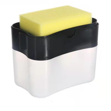 Dozator Cyrax, Dispenser 2 in 1 pentru Detergent Lichid de Vase sau pentru Obiecte Sanitare cu Suport pentru Burete de Bucatarie ,14 x 10.5 x 10 cm, capacitate 380 ml, negru