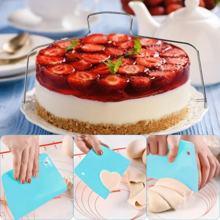 Set de 216 Piese de Copt pentru Prajituri, Cyrax, 3 Tavi de Copt, Nivelator, Forme Cupcake, Pos pentru Ornat cu 7 Capete, Feliator Tort, din Otel Inoxidabil, Multicolor