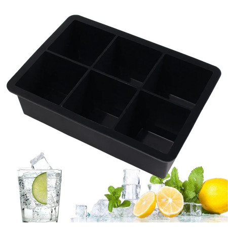 Forma pentru Gheata, Cyrax, 6 Forme Patrate cu Capac, din Silicon, 17 x 12 x 6 cm, Negru