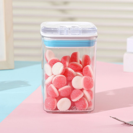 Cutie de Depozitare Alimente, Cyrax, tip Container, 0.8L, 10x10x15.5 cm, Recipiente pentru Cereale in Bucatarie,  Transparente cu Capac Alb-Albastru