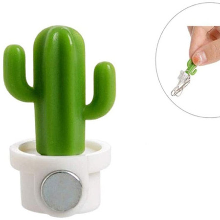 Set 6 Magneti de Frigider, Cyrax, Model Cactusi in Ghiveci, din ABS si Magnet, Verde/Alb