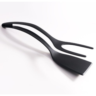 Spatula Multifunctionala tip Cleste, Cyrax, Spatula Cleste pentru Gatit, Silicon PP, pentru Alimente, Carne, Paine, 31 x 8.5 cm Negru
