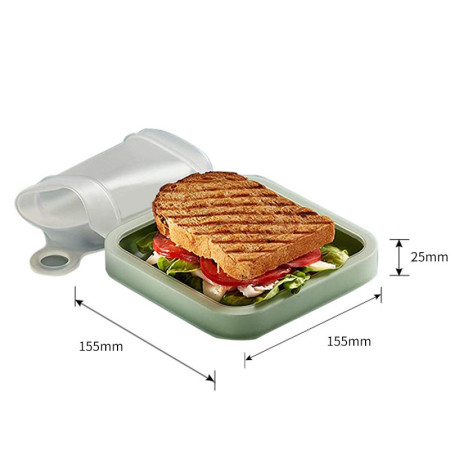 Caserola pentru sandwich Cyrax, din silicon si polipropilena, portabil, usor de curatat, capac anti-scurgere, reutilizabil, 15.5 x 15.5 x 2.5 cm, verde