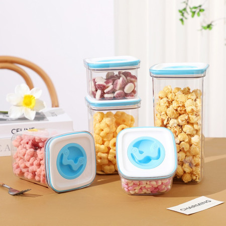 Cutie de Depozitare pentru Bucatarie, Cyrax, 1.3L, din ABS+PET+Silicon, Capac Alb/Albastru, 11.5 x 15 x 8 cm, Transparent