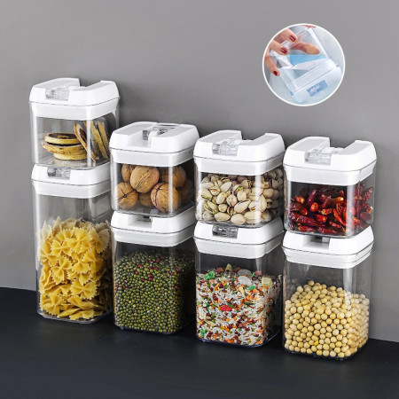 Set 6 Recipiente din Plastic, Cyrax, pentru Alimente/Obiecte, Inchidere Ermetica, 2 x 0.5l, 2 x 0.8l, 2 x 1.2l, Capac Alb, Transparent