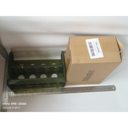 Suport - Organizator pentru Oua in Frigider, Cyrax, pentru 20 de oua in 2 Straturi, din Plastic 25.5 x 10 x 17 cm, Verde Transparent