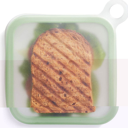 Caserola pentru sandwich Cyrax, din silicon si polipropilena, portabil, usor de curatat, capac anti-scurgere, reutilizabil, 15.5 x 15.5 x 2.5 cm, verde