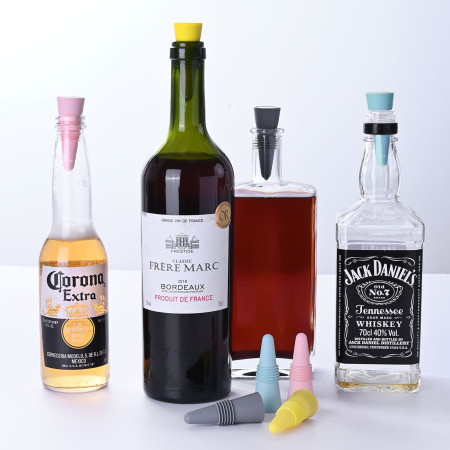 Set 4 dopuri reutilizabile din silicon Cyrax, pentru sticle de vin, bautura, multicolor