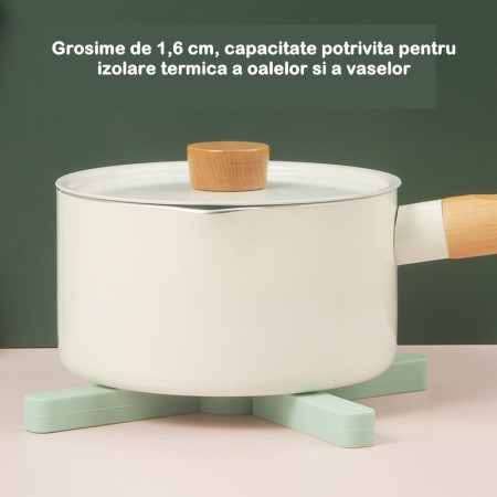 Suport pliabil din silicon pentru vase fierbinti Cyrax, portabil, usor de depozitat, rezistent la temperaturi foarte ridicate, 14.5 x 7.5 x 1.6 cm, antialunecare, verde