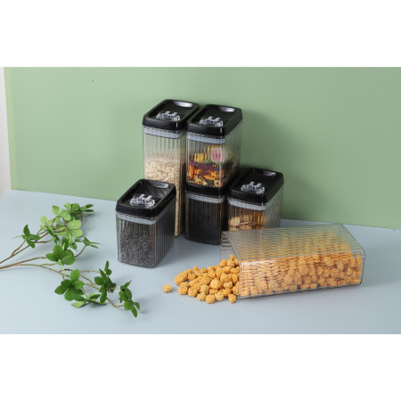 Set 4 Recipiente din Plastic, Cyrax, pentru Alimente/Obiecte, Inchidere Ermetica, Textura Ondulata, 2 x 1.5l, 2 x 3.3 l, Transparent