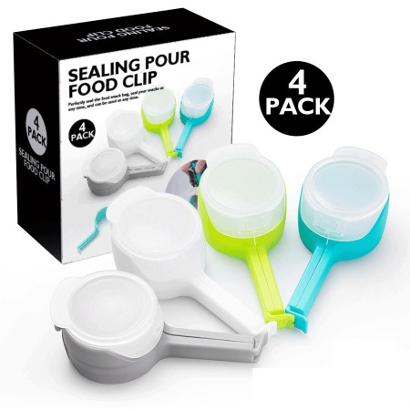 Set 4 cleme cu capac Cyrax, pentru sigilare pungi alimente, material ABS, multicolor