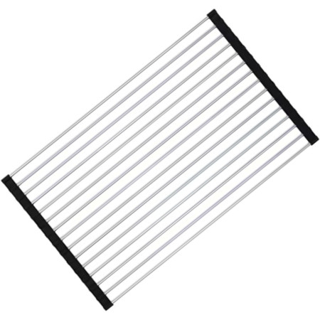 Cyrax Covoras de Scurgere pentru Chiuveta Bucatarie, din Otel Inoxidabil, Suport Chiuveta, Pliabil, Antiderapant, Usor de Curatat si de Depozitat, 37x30 cm, 15 Tuburi, Negru