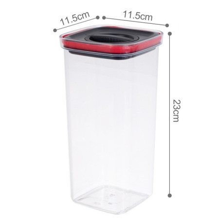 Cutie de Depozitare Alimente, Cyrax, Cutie de tip Container, Recipient pentru Cereale in Bucatarie, 11.5 x 11.5 x 23 cm, volum 2000 ml, Transparenta cu Capac Negru