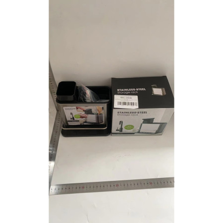 Dispenser Multifunctional, Cyrax, Dozator pentru Detergent, pentru Sapun Lichid, Dezinfectant, cu Suport pentru Ustensile, 18.5 x 18 x 12.8 cm Negru