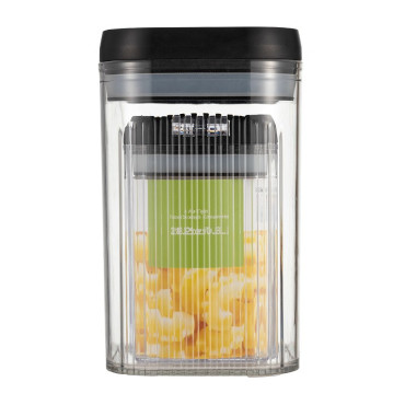 Cutii de Depozitare Alimente, Cyrax, Set din 2 Cutii de Tip Container de 0.8 si 1.3 l, Recipiente pentru Cereale in Bucatarie, Transparente cu Capac Negru