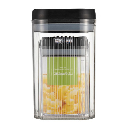 Cutii de Depozitare Alimente, Cyrax, Set din 2 Cutii de Tip Container de 0.8 si 1.3 l, Recipiente pentru Cereale in Bucatarie, Transparente cu Capac Negru