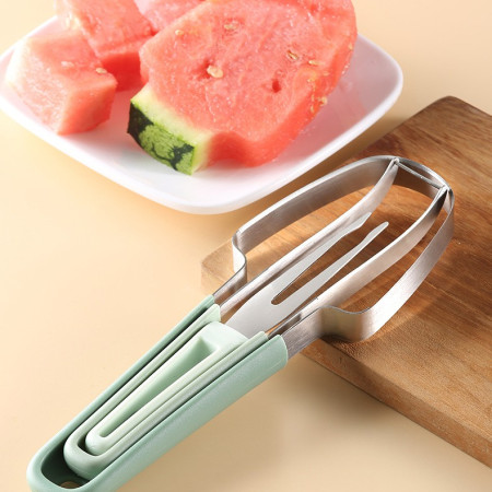 Taietor Decojitor pentru Pepene, Cyrax, pentru Legume si Fructe, Multifunctional, Set din 3 Parti, Otel Inoxidabil si Plastic PP, 22.5 x 7 cm Verde