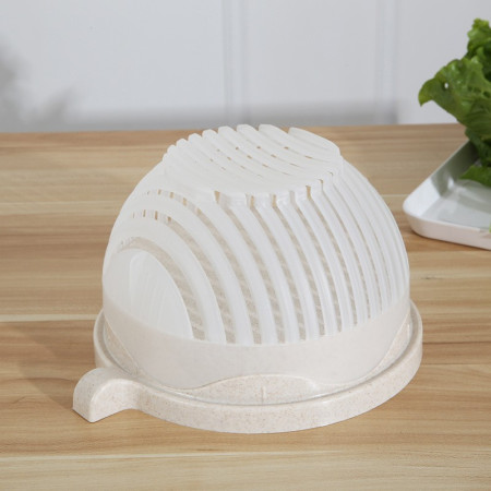 Bol Feliator pentru Salata, Cyrax, Castron Multifunctional pentru Legume si Fructe, pentru Spalat si Taiat Legumele, cu Scurgere si Tocator, Ergonomic, Protectie pentru Maini, 21x18.5x11.5 cm, Alb