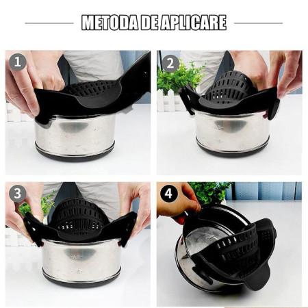 Strecurator Filtru pentru Vase, Cyrax, din Silicon Rezistent la Temperaturi Inalte, Universal, Paste, Legume, Fructe, 23x12.5x6.7 cm Negru