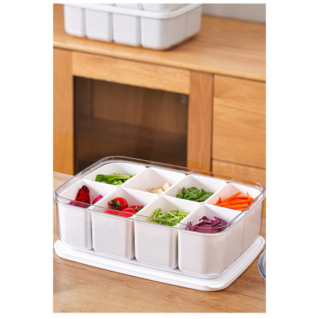 Cutie pentru Depozitare Alimente, Cyrax, 8 Compartimente cu Capac, Material PET+PP, 29 x 20 x 9 cm, Alb/Transparent